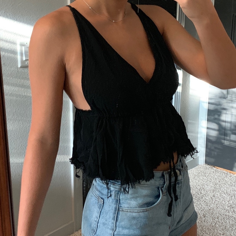 Brandy Melville Black Adjustable V-Neck Top